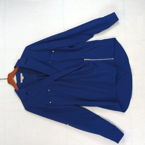 Michael‎ Kors Cobalt Blue Chiffon Collared Front Zipper Long Sleeve Blouse M